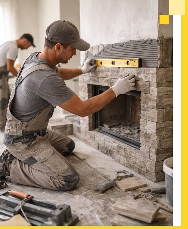 Облицовка каминов в Выксе, монтаж и отделка натуральным камнем