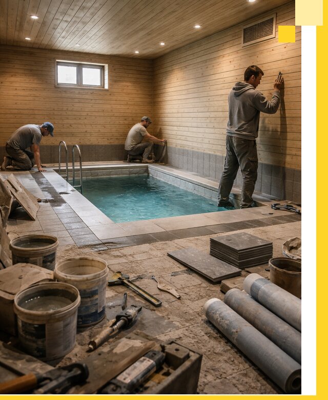 Строительство бани с бассейном и сауной под ключ в Выксе