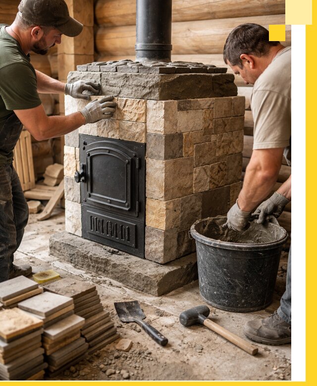 Облицовка банной печи под ключ в Выксе: камень и плитка