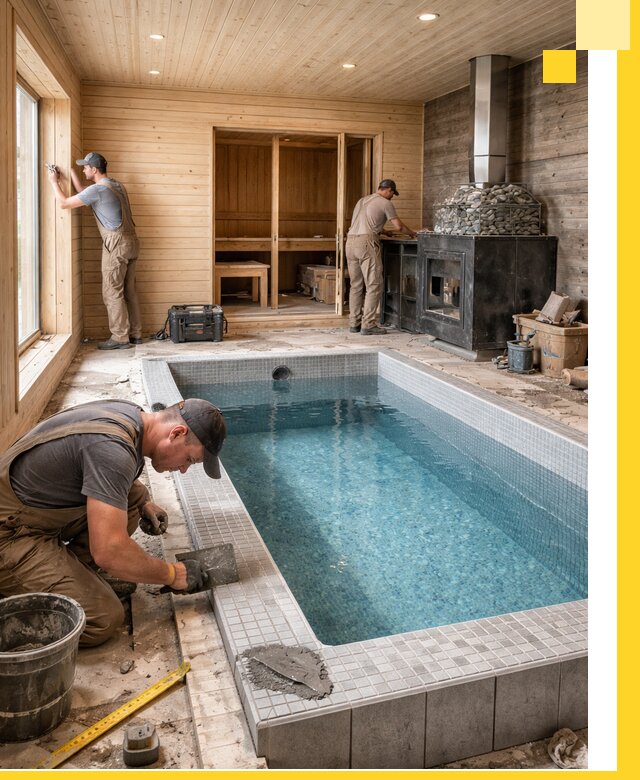 Проект бани с бассейном и сауной в Выксе под ключ