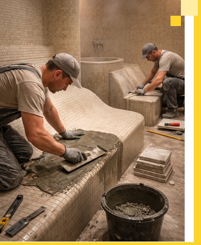 Лежаки для хамама под ключ в Выксе, проект и монтаж