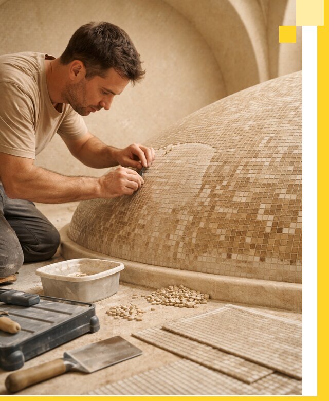 Профессиональная укладка мозаики для хамама под ключ в Выксе